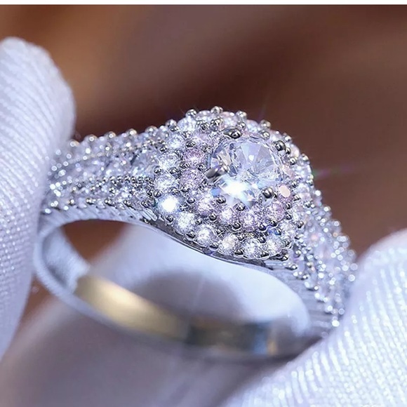 Women 925 Silver Rings White & Pink Sapphire - Picture 3 of 7